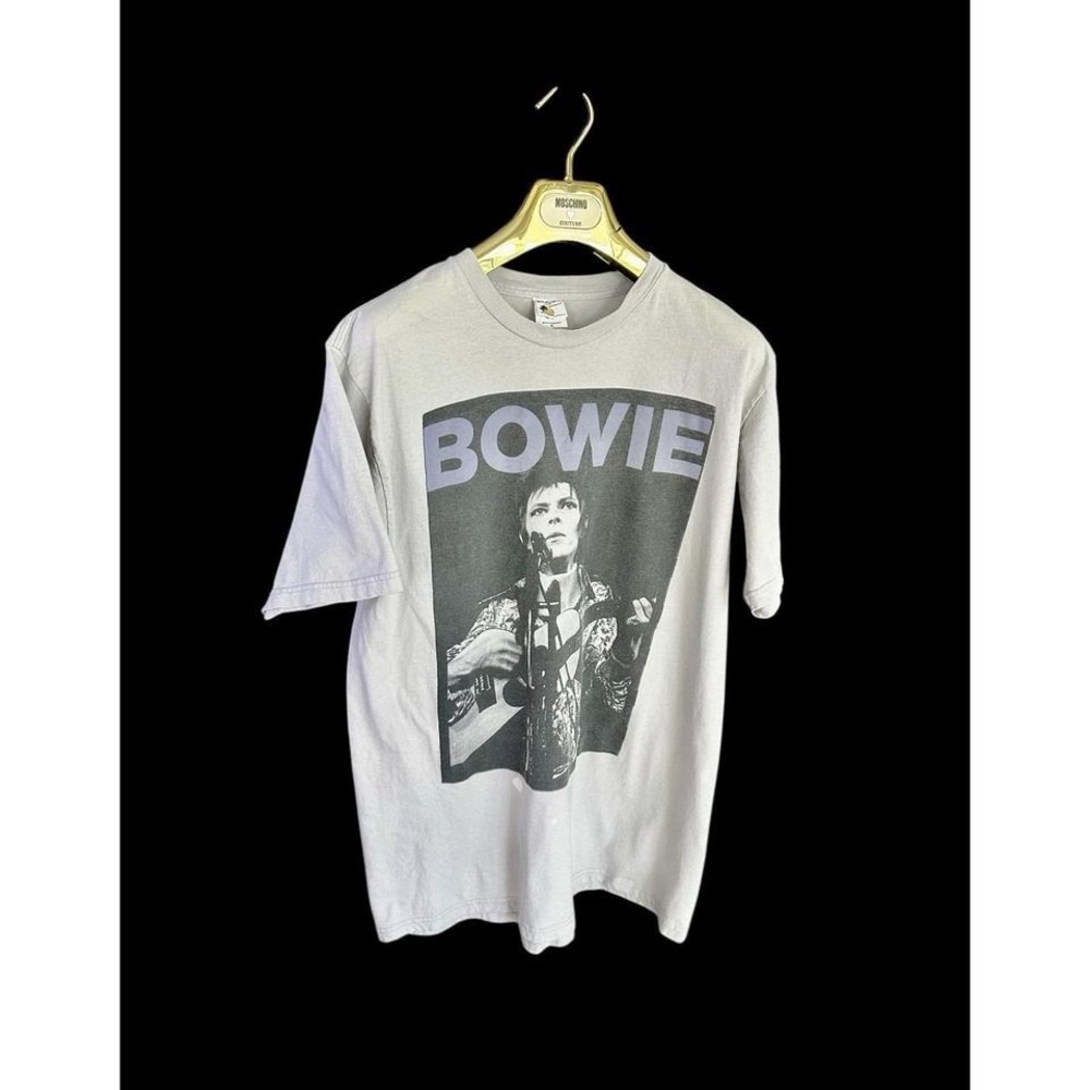 David Bowie Vintage 2000's Tshirt Sz XL Distressed Light Gray‎ *Flaw